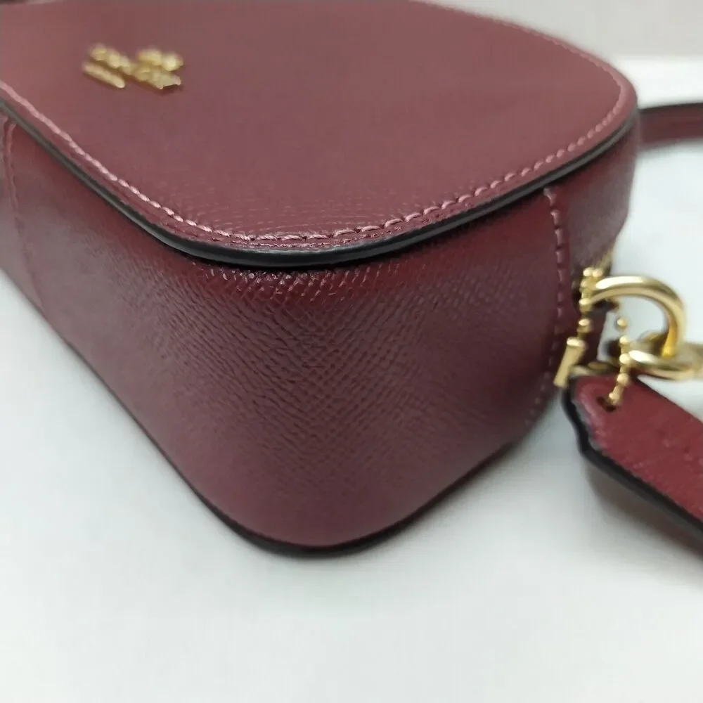 Coach Mini Serena Wine Red Crossgrain Leather Zipper Closure Crossbody Bag